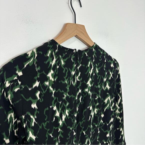 A.L.C Trixie Silk Dress Green Black Printed Bell Sleeve Mini A-Line size 0 - Picture 6 of 10
